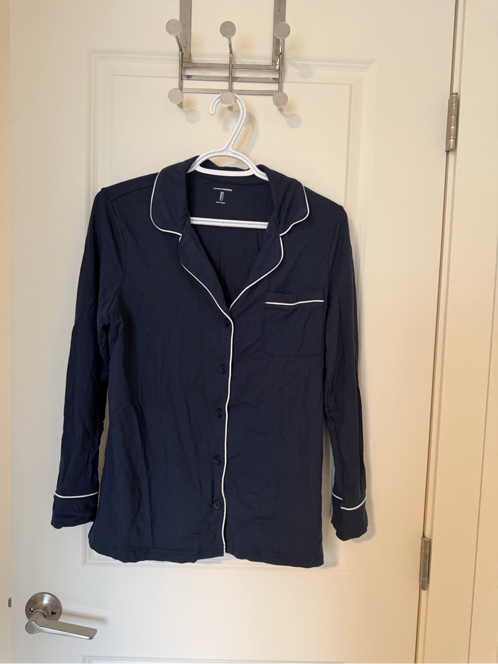 Amazon Essentials Navy Pajama Top & Bottom with White Piping